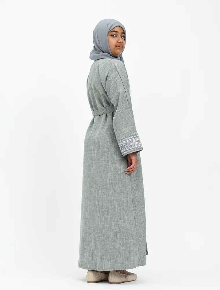 Sage 2 Piece Moroccan Embroidery Girl Abaya